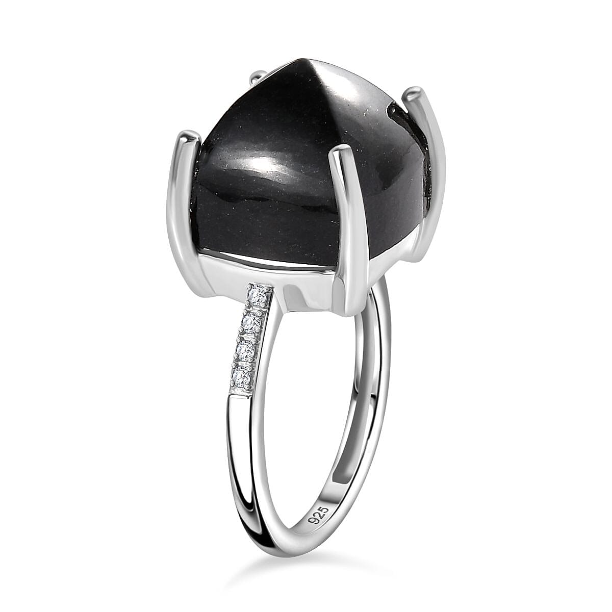 One Time Deal Black Jade & Natural Zircon Ring in Platinum Overlay Sterling Silver 11.75 Ct