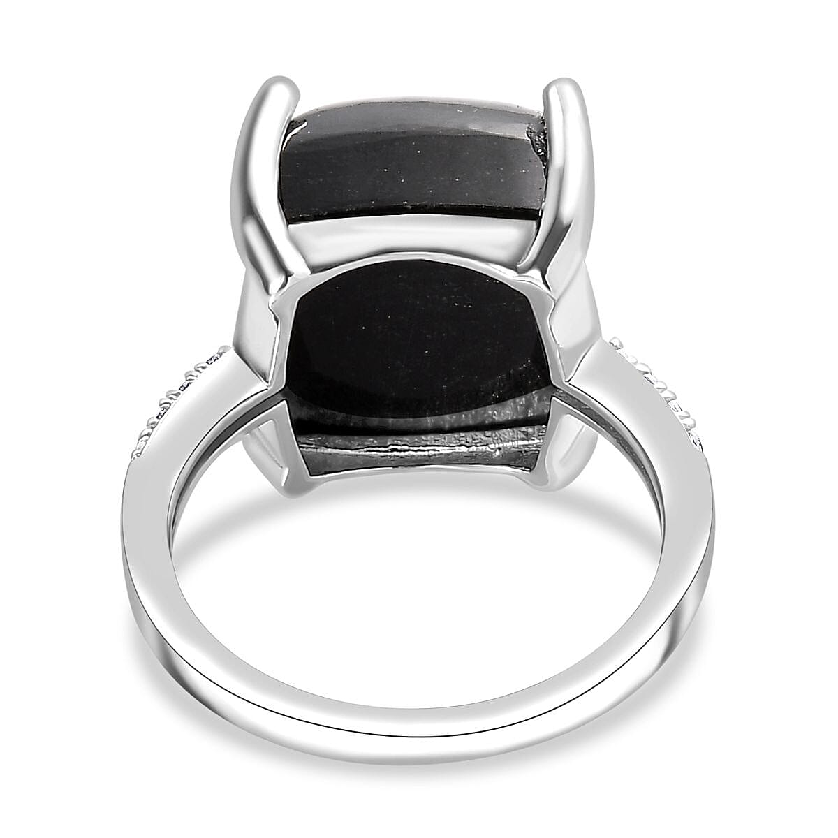 One Time Deal Black Jade & Natural Zircon Ring in Platinum Overlay Sterling Silver 11.75 Ct
