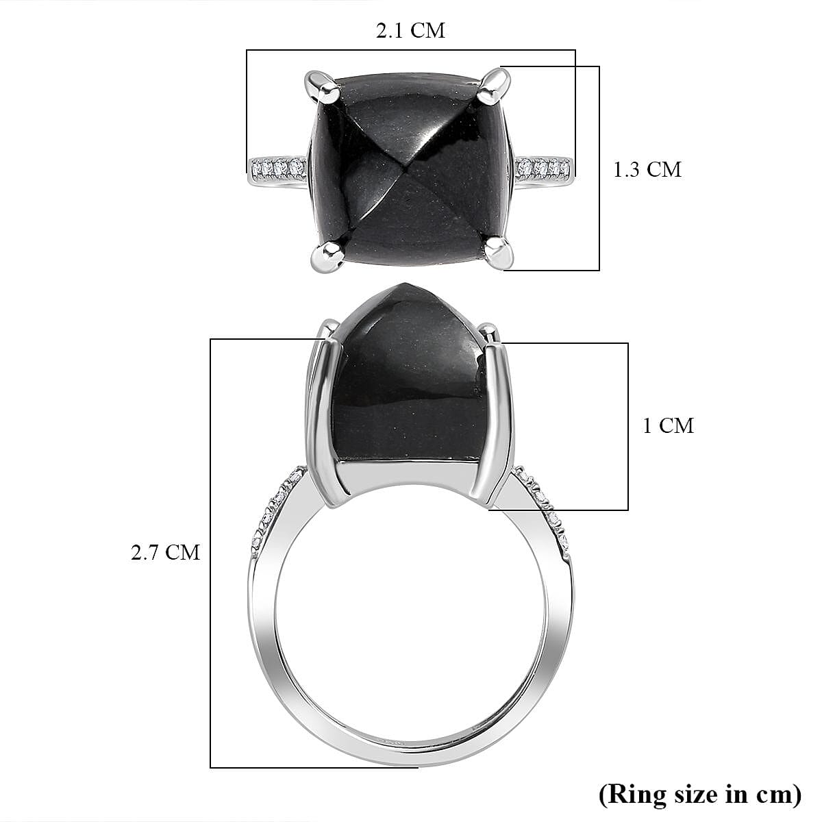 One Time Deal Black Jade & Natural Zircon Ring in Platinum Overlay Sterling Silver 11.75 Ct