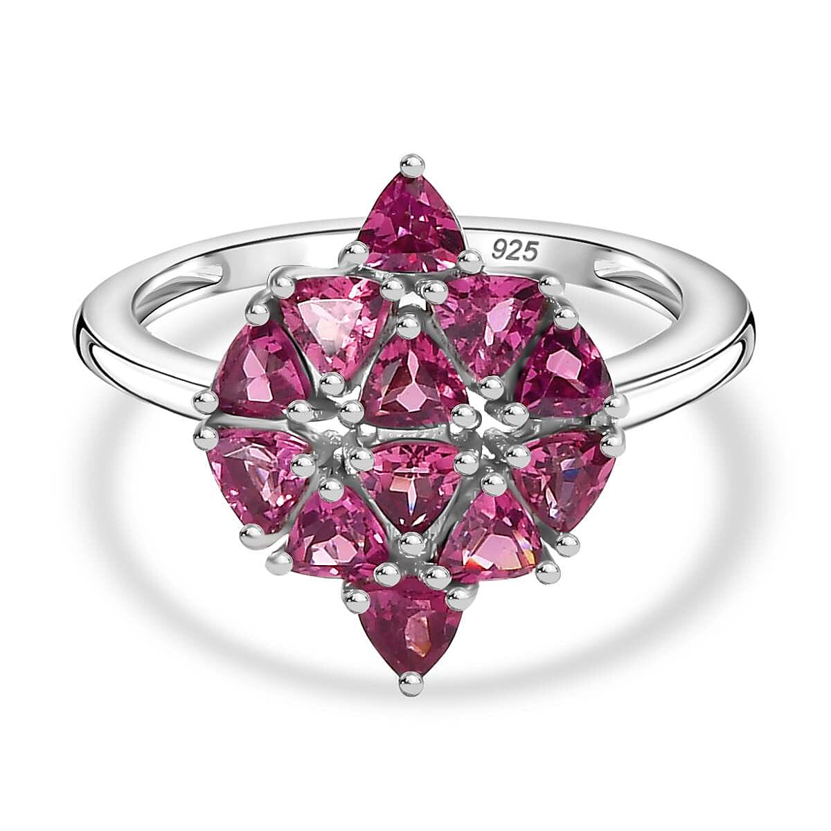 Lotus Garnet Cluster Ring in Platinum Overlay Sterling Silver 1.65 Ct.