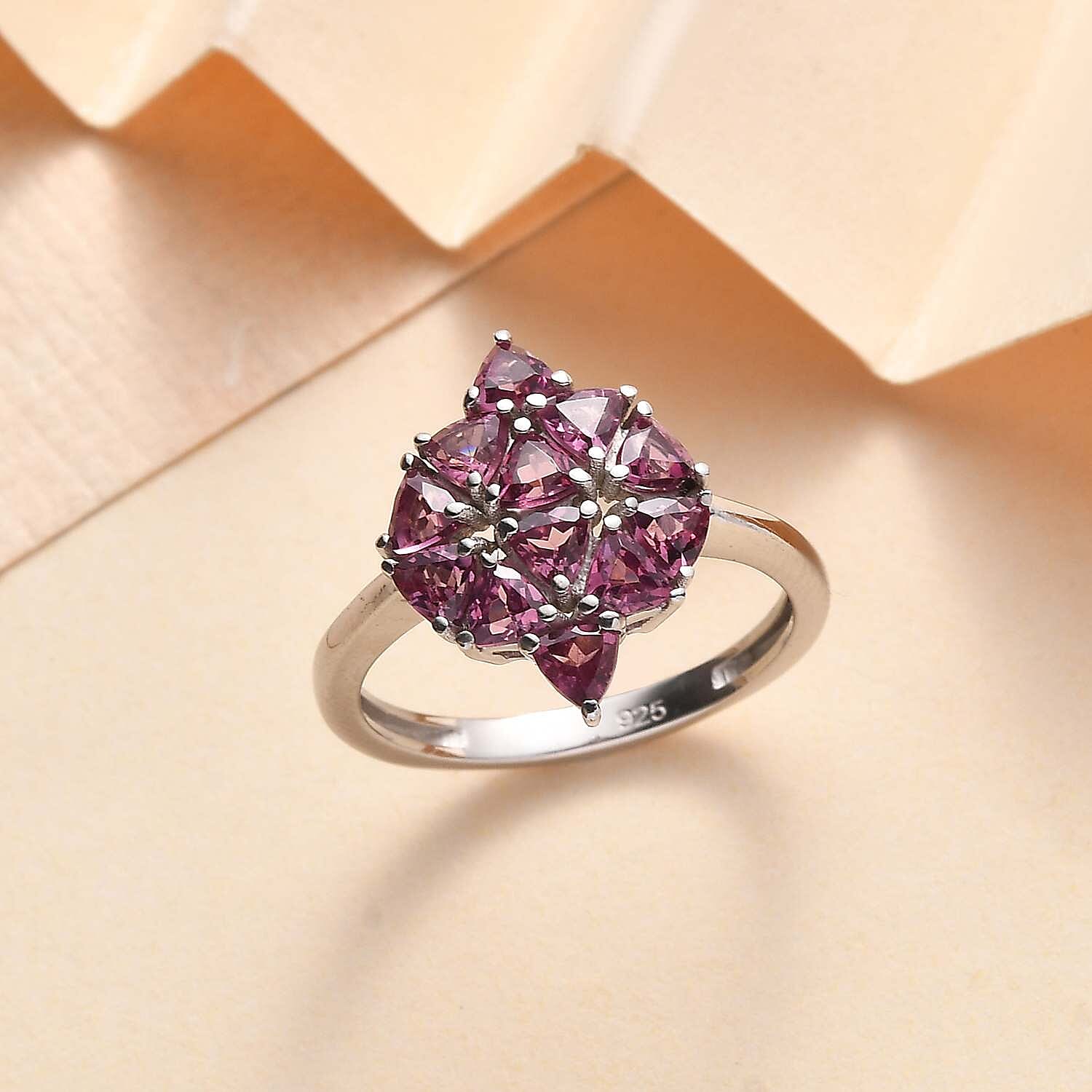 Lotus Garnet Cluster Ring in Platinum Overlay Sterling Silver 1.65 Ct.