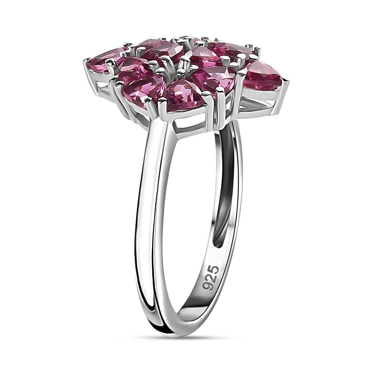 Lotus Garnet Cluster Ring in Platinum Overlay Sterling Silver 1.65 Ct.