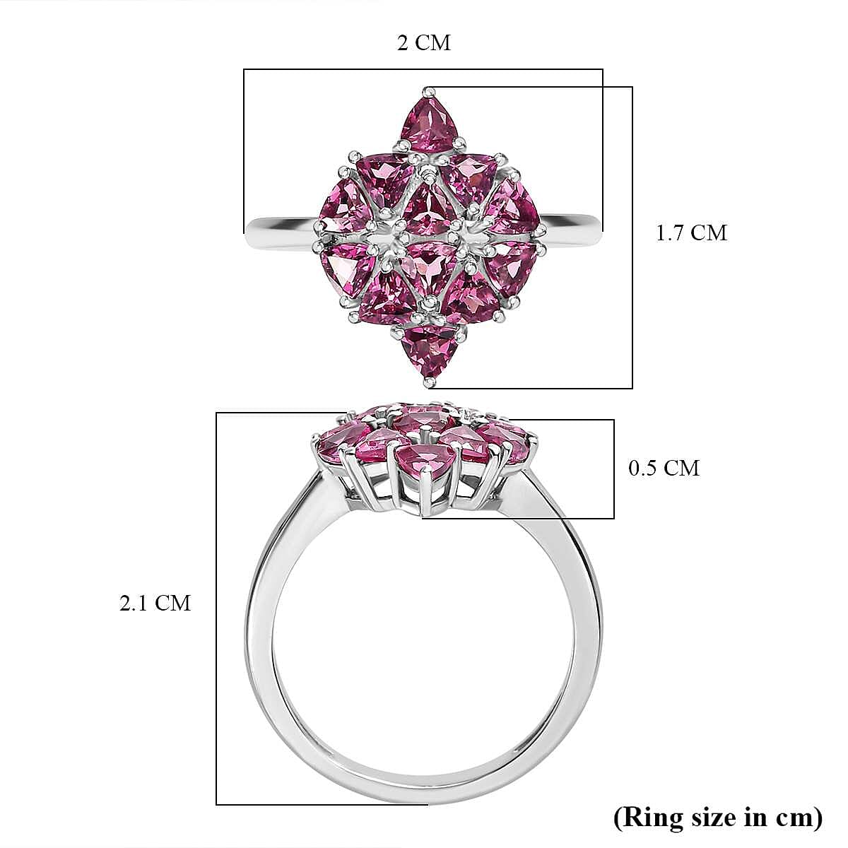 Lotus Garnet Cluster Ring in Platinum Overlay Sterling Silver 1.65 Ct.