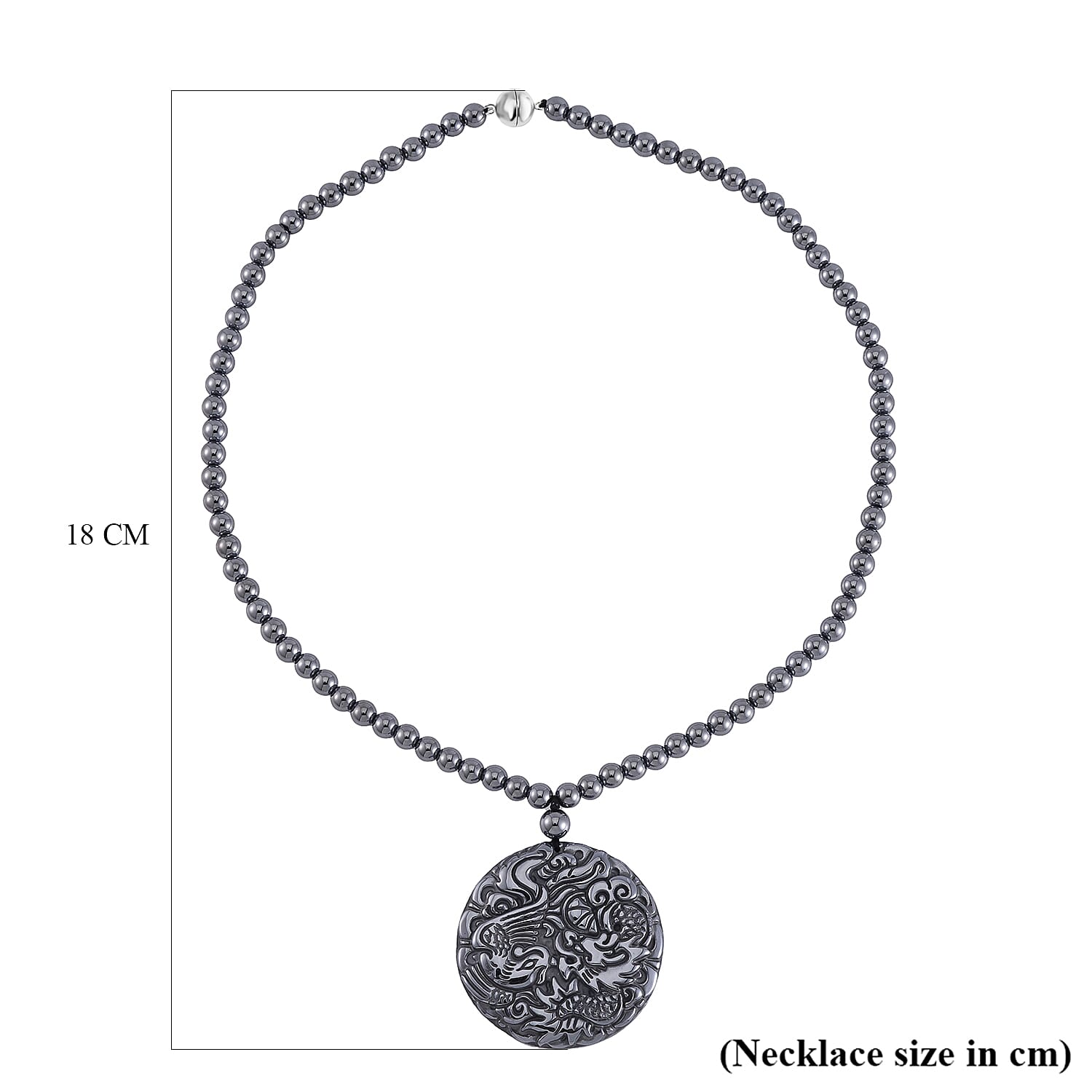 Terahertz Carved Dragon Medallion Necklace (Size - 20) in Rhodium Overlay Sterling Silver 255.00 Ct