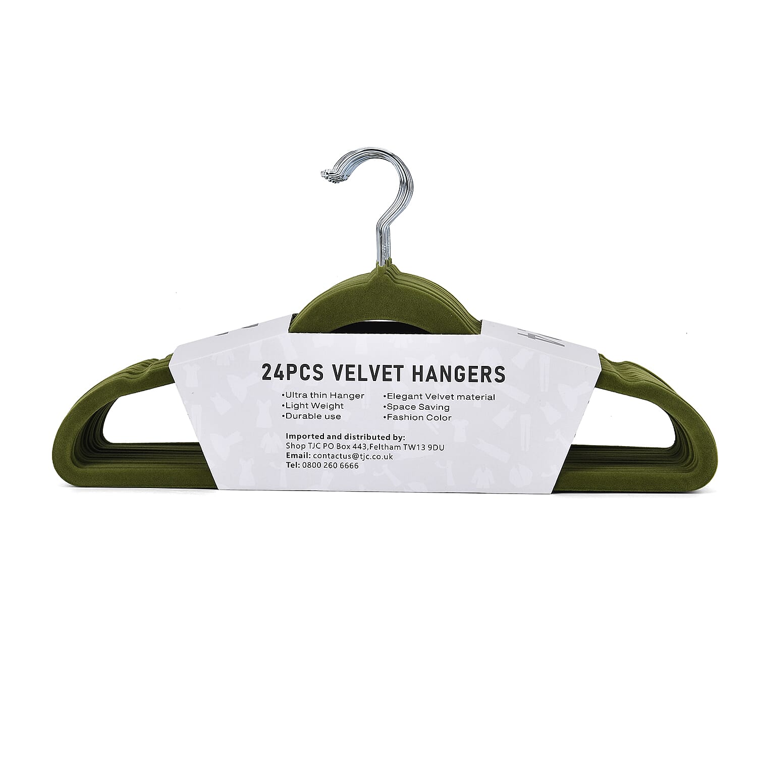 Set of 24 Velvet Hangers with 360-Degree Swivel Hook - Olive Green