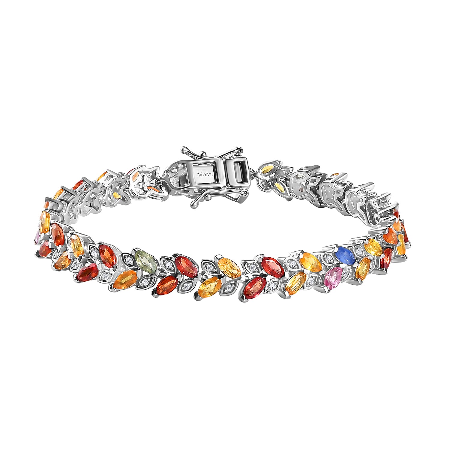 Multi Sapphire & Natural Zircon Link Bracelet With Lock Box (Size - 7) in Rhodium Overlay Sterling Silver 10.27 Ct