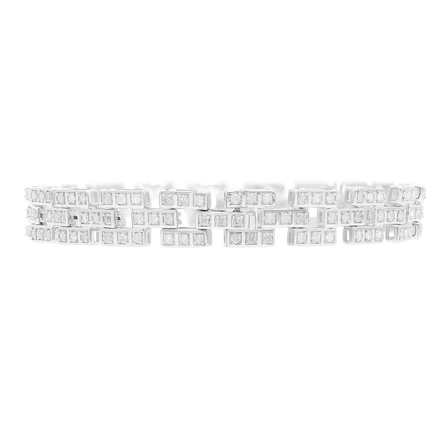 JCK Vegas Closeout 2024 - Natural Diamond Bracelet (Size - 7.5) in Platinum Overlay Sterling Silver. 2.00 Ct