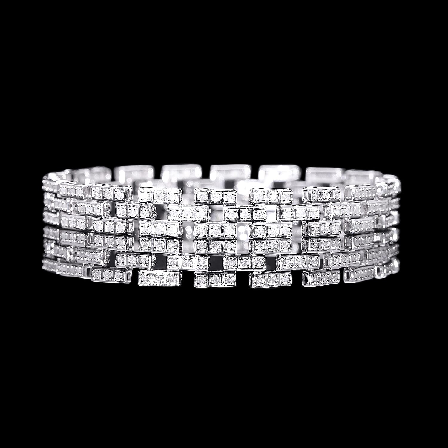 D'Joy Natural Diamond Bracelet (Size 7.50) in Platinum Overlay Sterling Silver 1.98 Ct, Silver 11.86 Gms.