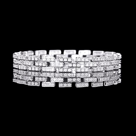 D'Joy Natural Diamond 3 Row Tennis Bracelet (Size 7.5) in Rhodium Overlay Sterling Silver 1.98 Ct