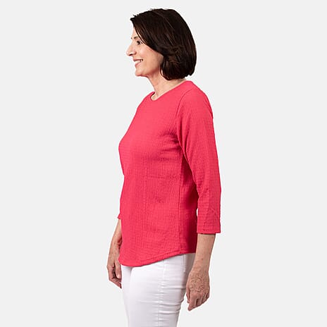 Pure and Natural Woven Round Neck Top (Size S 8-10) - Rose