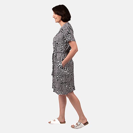 Pure and Natural 100% Viscose Woven Knee Length Dress with Short Sleeve (Size M) - Black