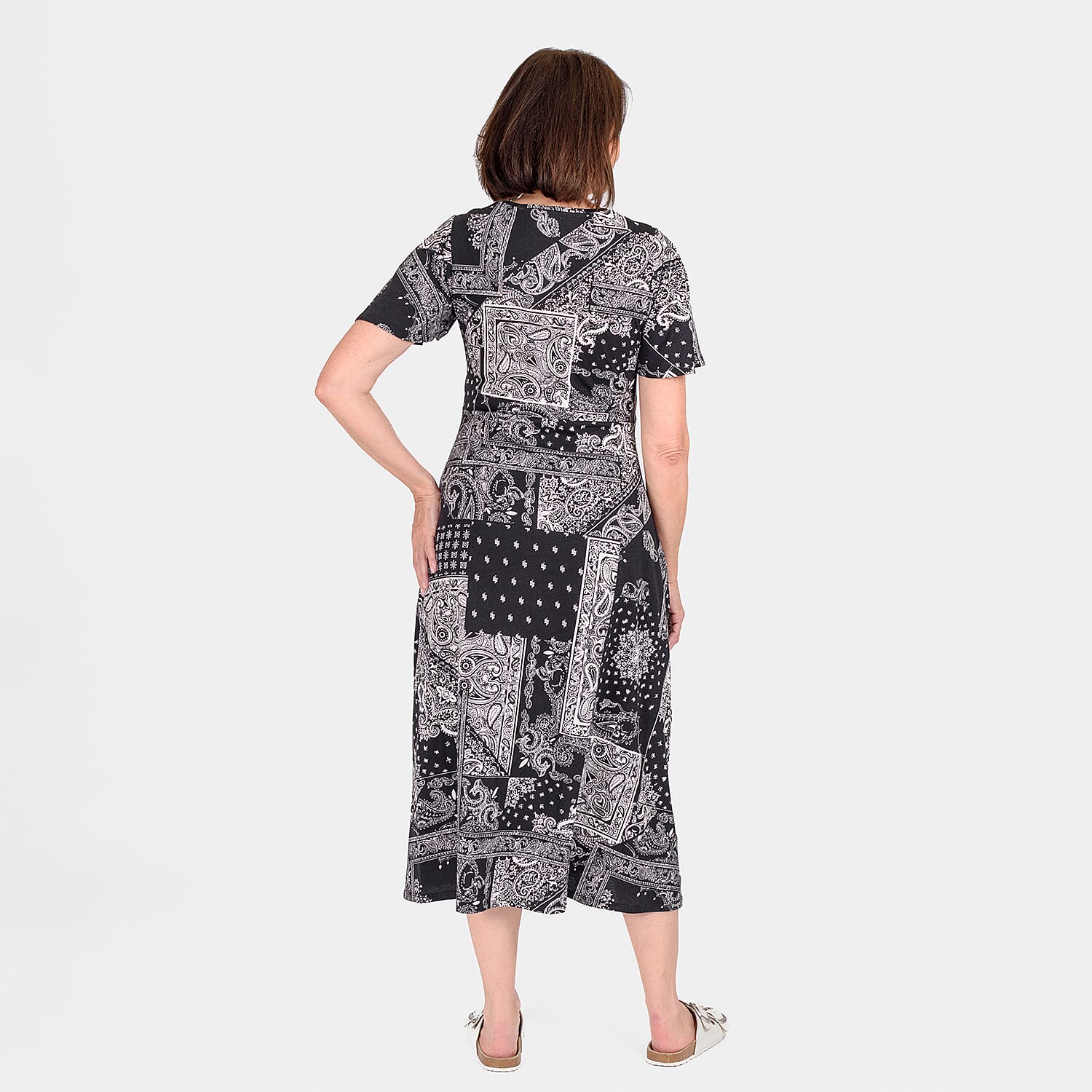 100% Cotton Printed Pattern Maxi Dress (Size 10) - Black & White