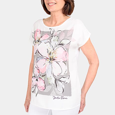 Closeout Deal Floral Printed T-Shirt (Size 12) - White - Grey