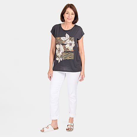 Floral Printed T-Shirt (Size 12) - Grey