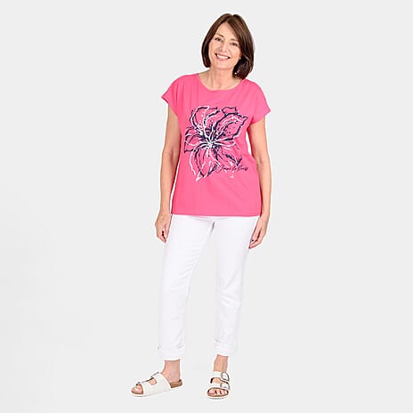 Closeout Deal 100% Cotton Floral Printed T-Shirt (Size 20) - Bright Pink