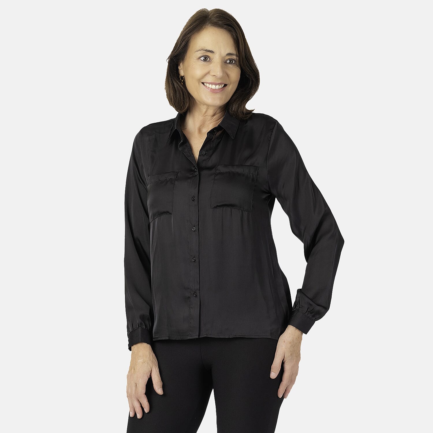 Womens Button Down Full Sleeve Shirt (Size 10) - Black