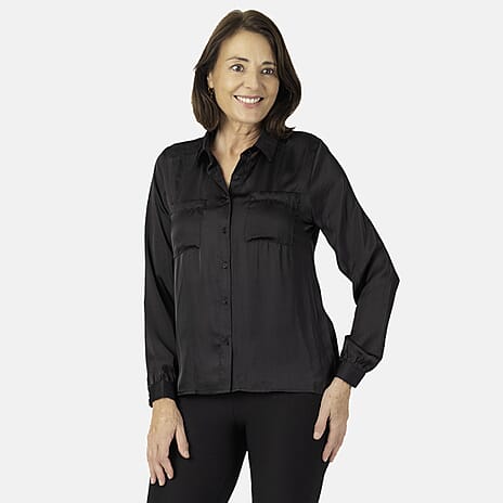 Womens Polyester Button Shirt - Black - Size 10