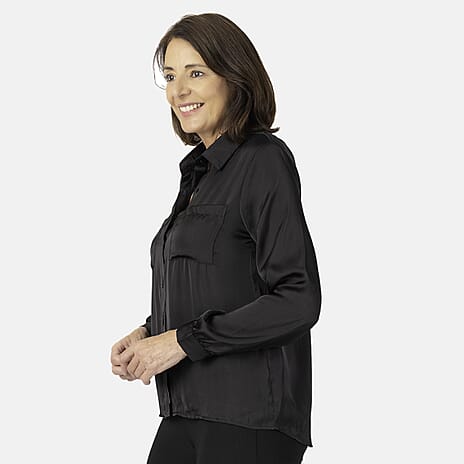 Womens Button Down Full Sleeve Shirt (Size 12) - Black