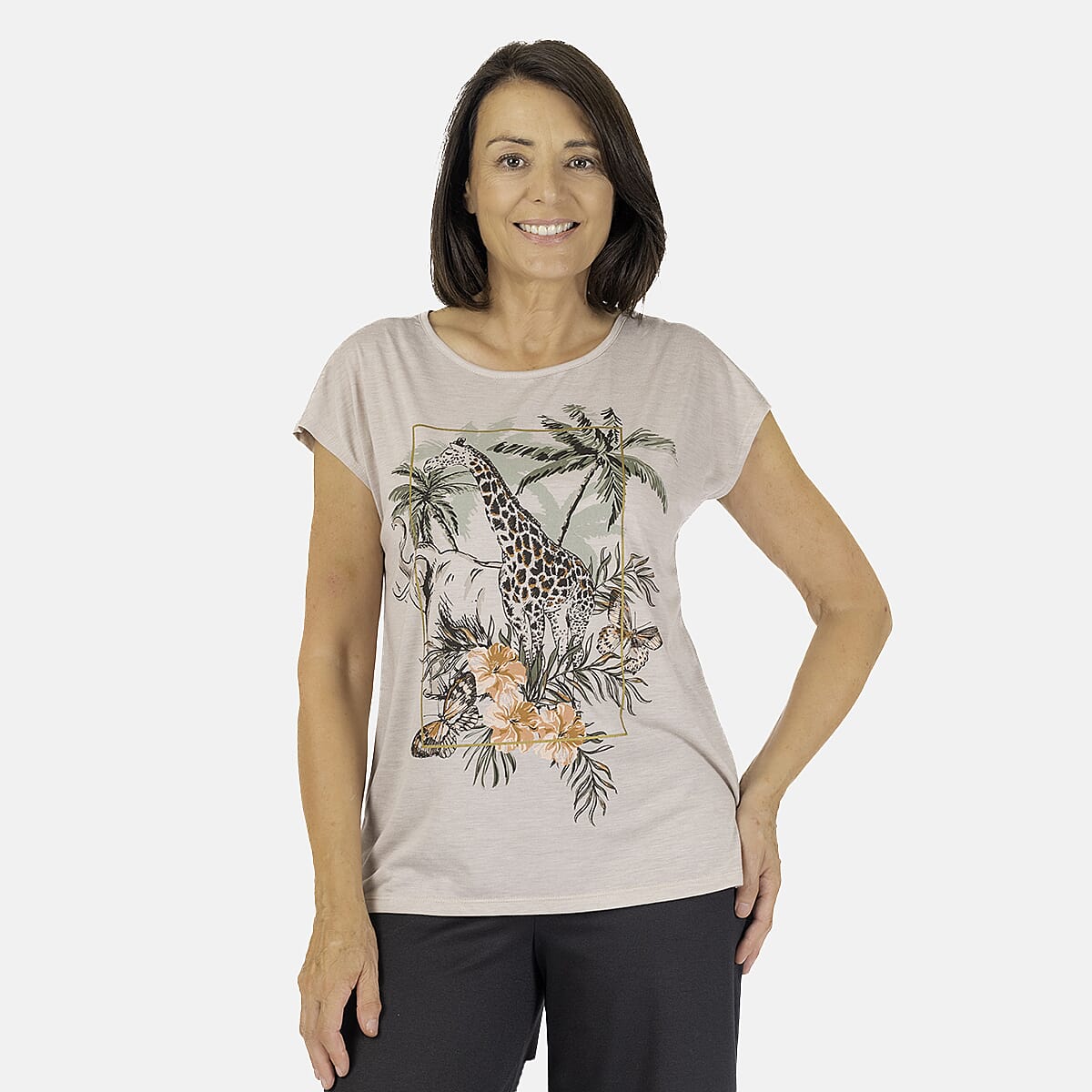 Closeout Deal - Floral Printed Tee (Size 20) - Grey