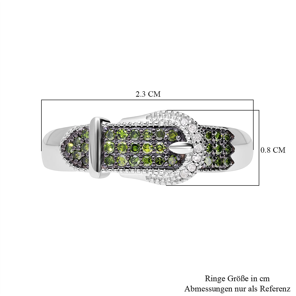 Designer Inspired Closeout - Green Diamond with White Diamond  Buckle Ring in Platinum Overlay Sterling Silver 0.25 Ct