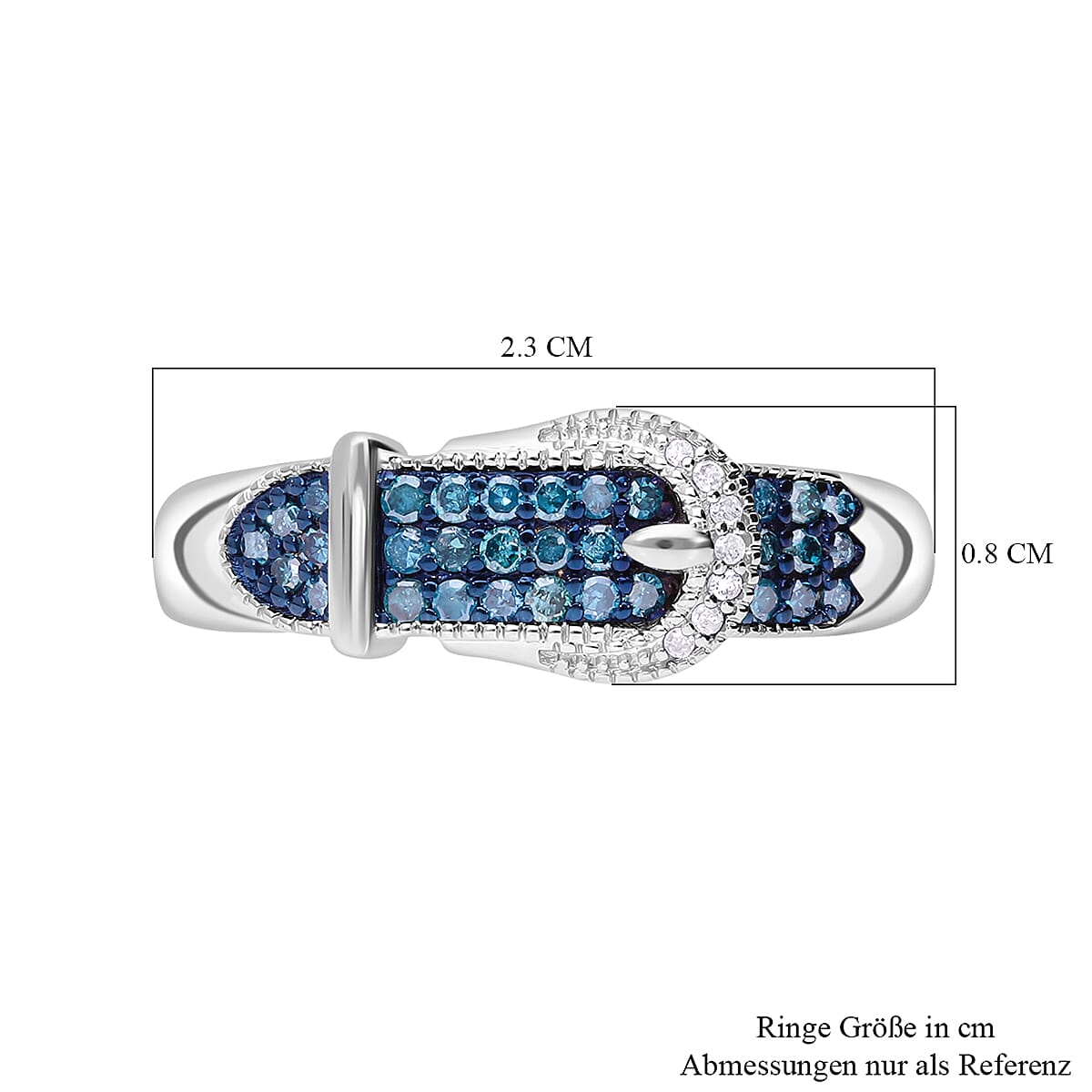Designer Inspired Closeout - Blue Diamond with White Diamond  Buckle Ring in Platinum Overlay Sterling Silver 0.25 Ct