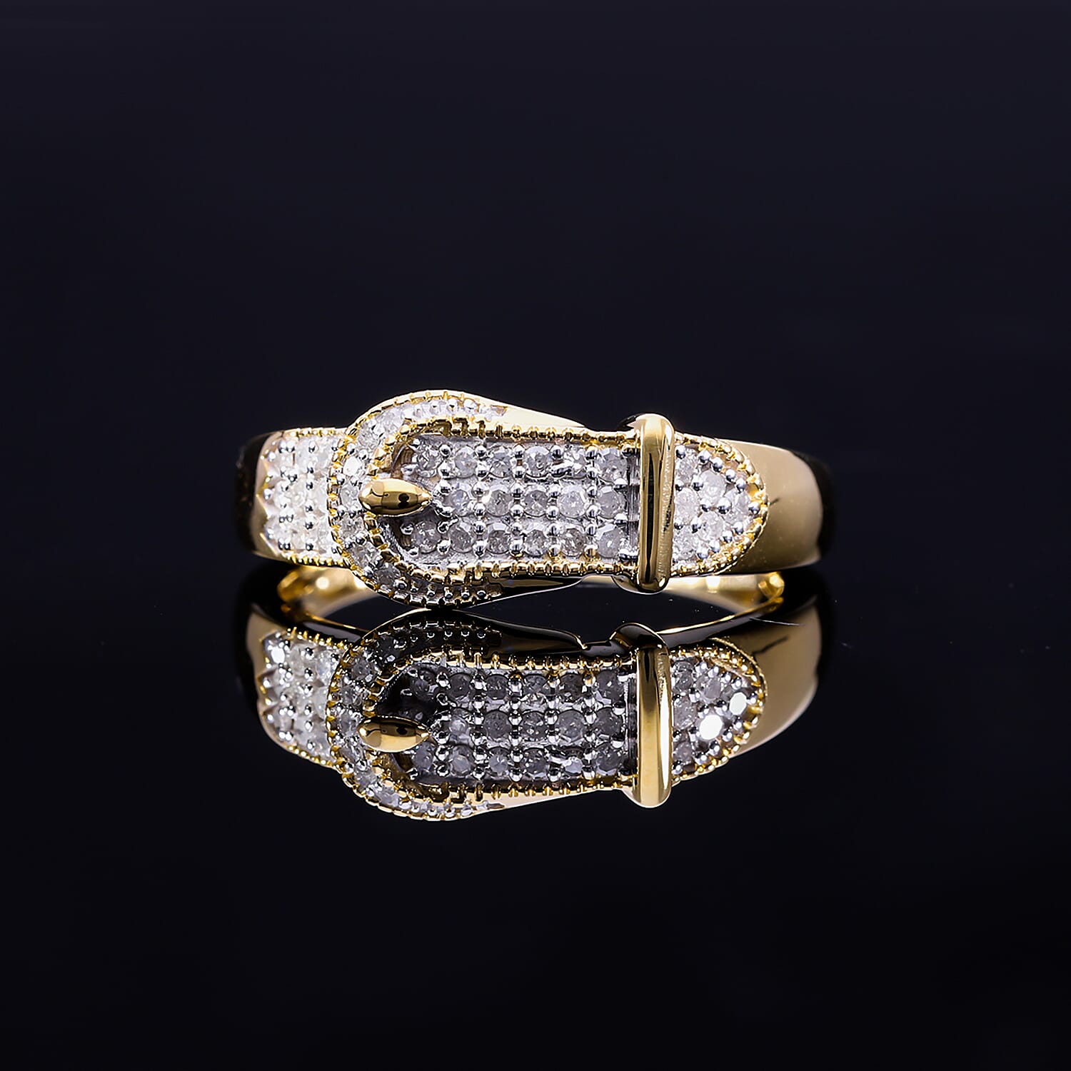 Designer Inspired Closeout - White Diamond  Buckle Ring in Platinum Overlay Sterling Silver 0.25 Ct