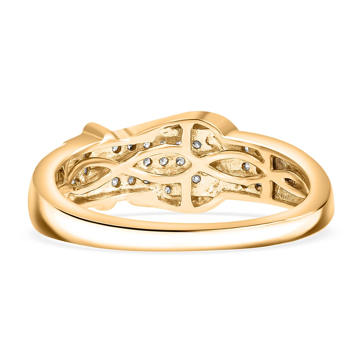 Designer Inspired Closeout - White Diamond  Buckle Ring in Platinum Overlay Sterling Silver 0.25 Ct