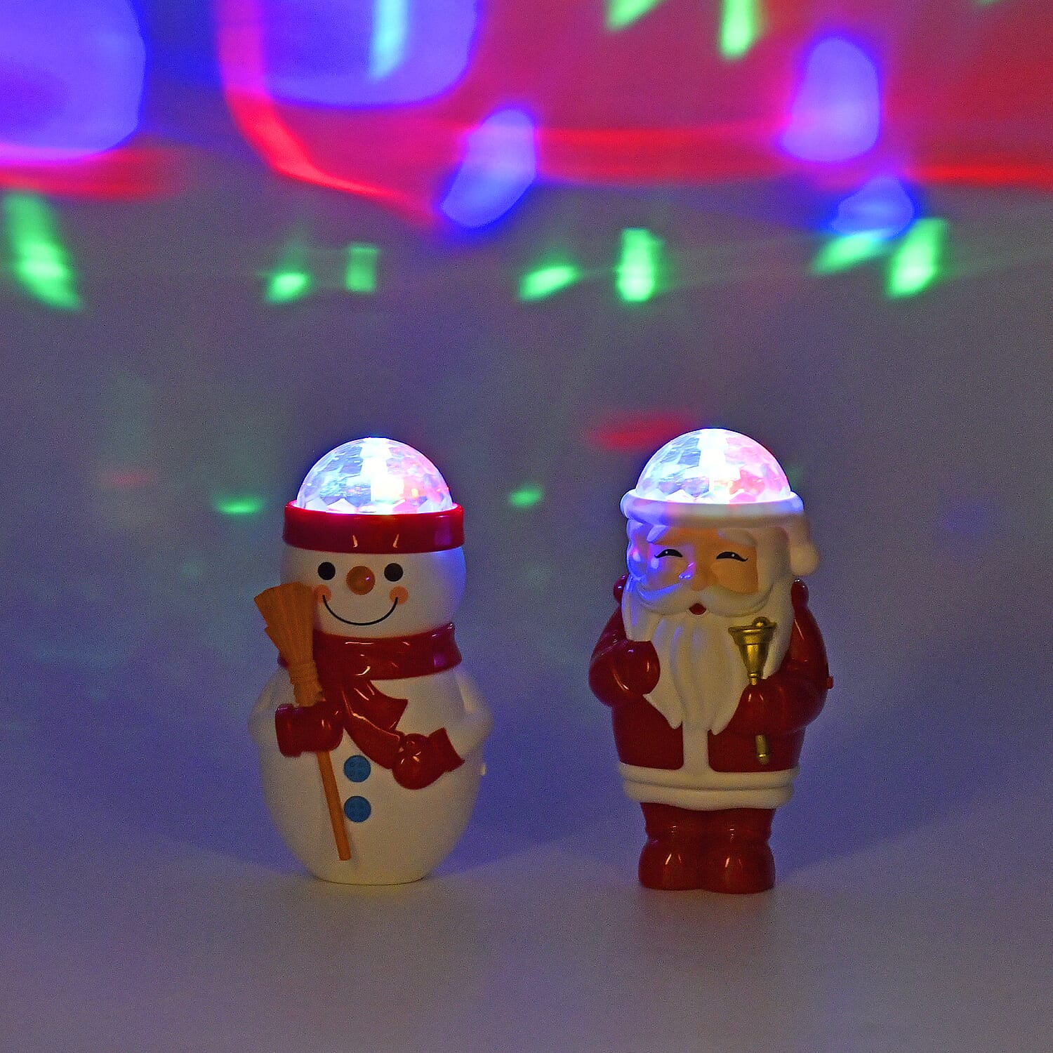 Set of 2 Christmas Music Projector Snowmen & Santa - White & Red