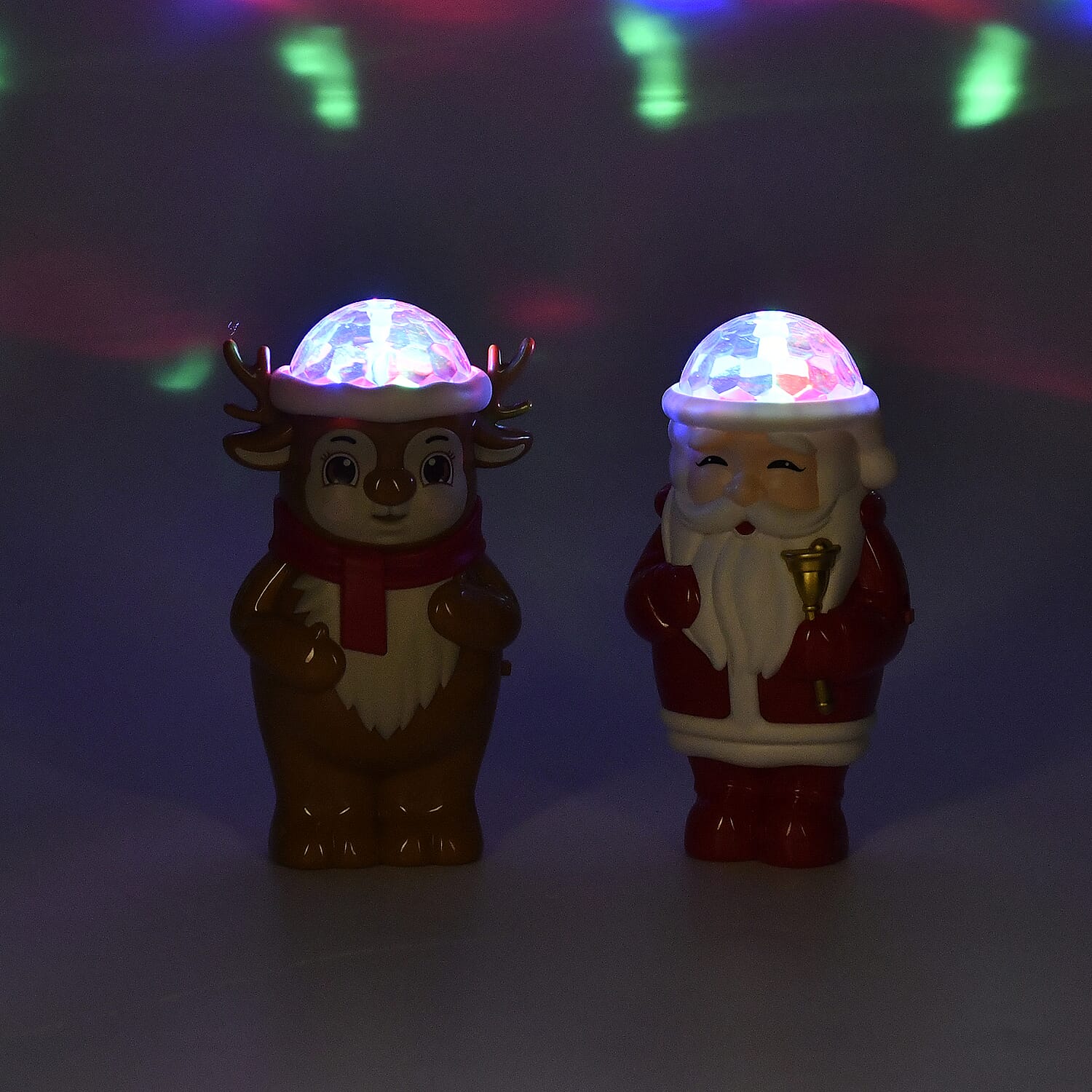 Set of 2 Christmas Music Projector Deer & Santa - Brown & Red