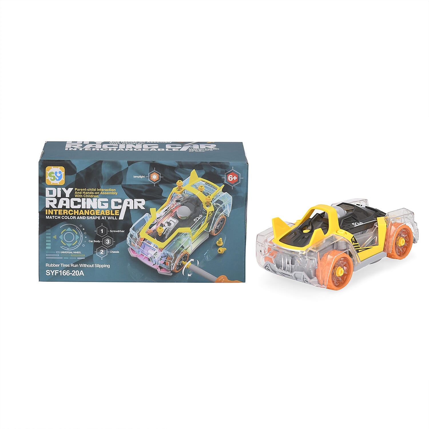 GIFT IDEAS - Racing Car with Color changing lights and Music, Easy To Assemble - (Size-7.0x15.2x6.3cm) - Yellow