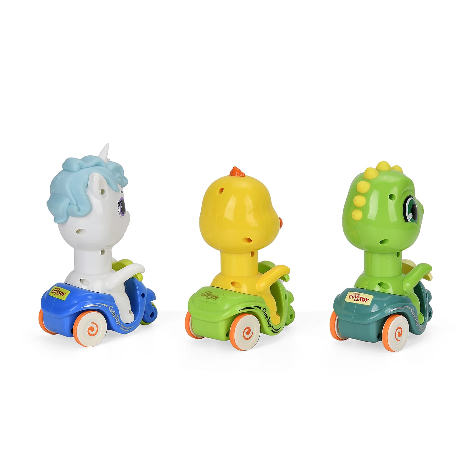 Set of 3 Press-and-Go Toy Cars &ndash; Unicorn, Duckling and Dinosaur