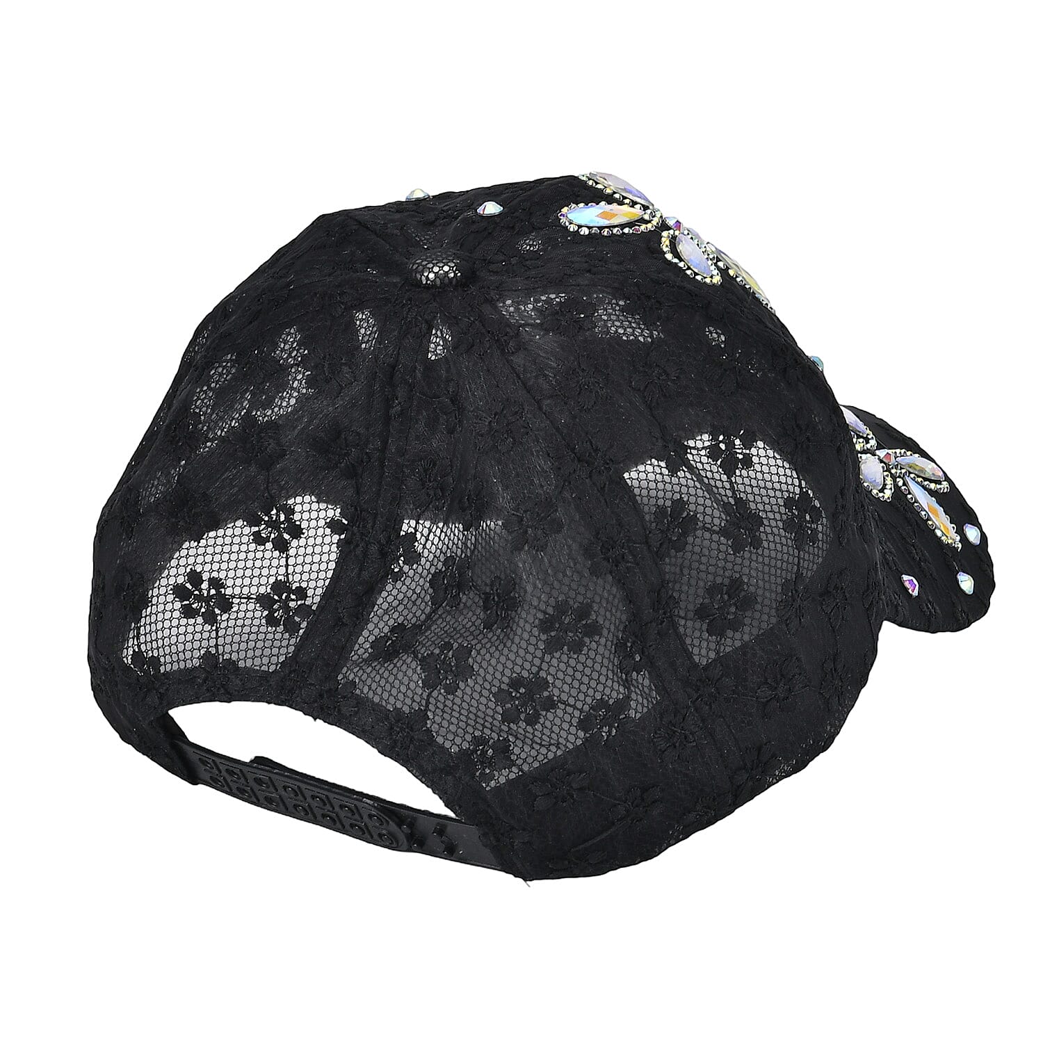 Stylish Sparkling Rhinestone Floral Cap (Size 58-60 cm) - Black