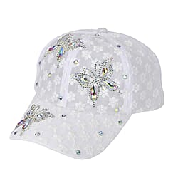 Rhinestones Cap with Butterfly Design - White