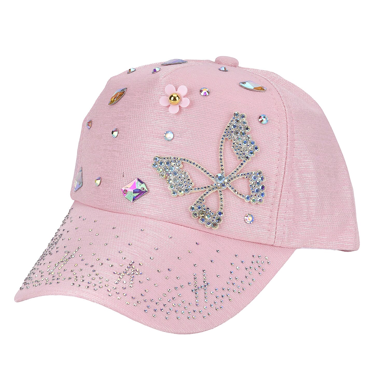 Stylish Sparkling Rhinestone Butterfly Cap (Size 58-60 cm) - Pink