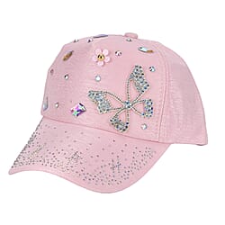 Rhinestones Cap with Butterfly Design - White