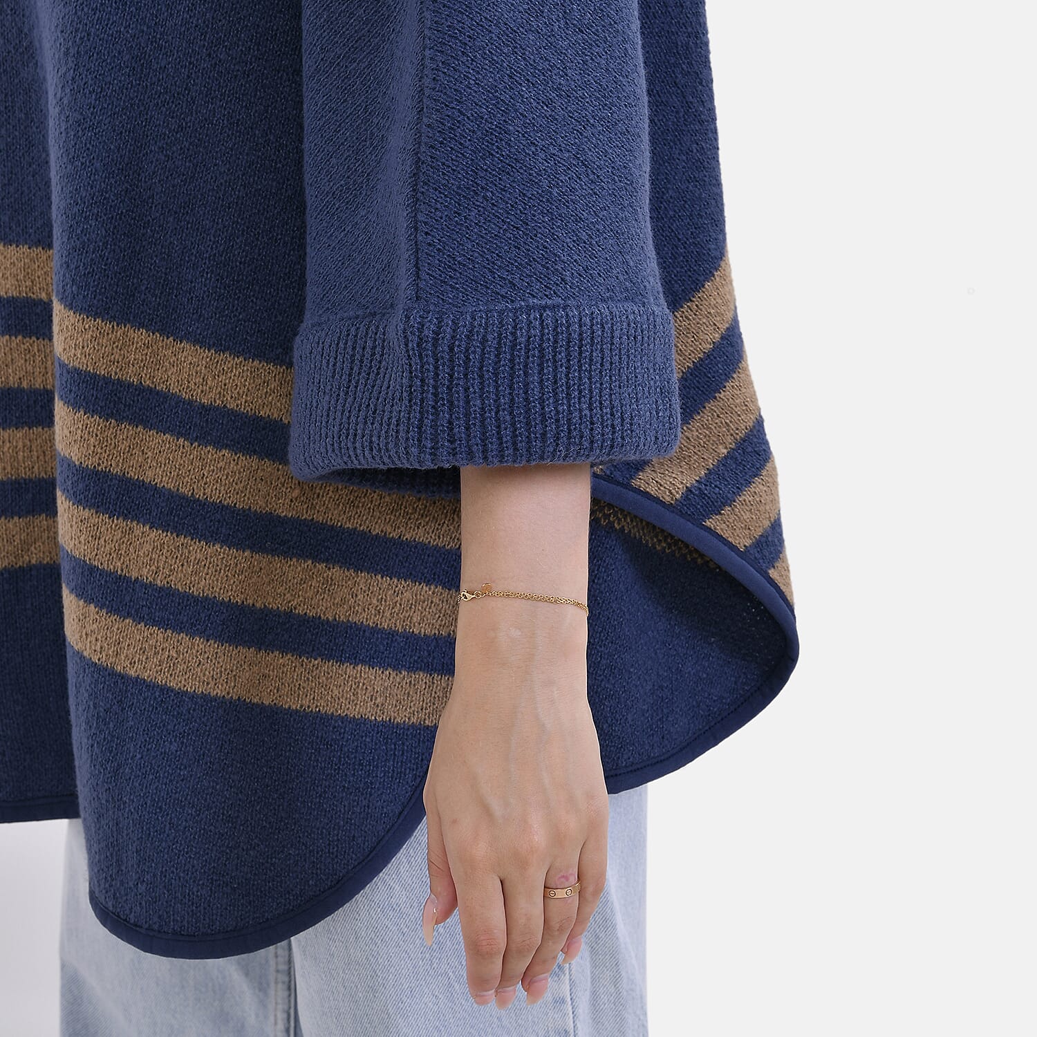 Tamsy Winter Striped Zip Poncho (One Size) - Blue Tamsy Winter Striped Zip Poncho (One Size) - Blue