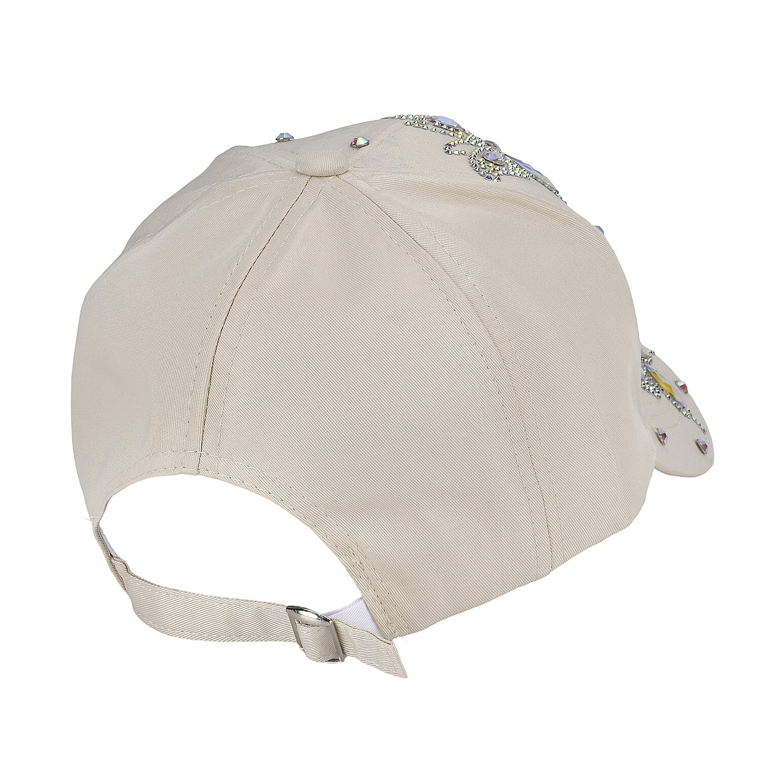Rhinestones Cap with Butterfly Design - Beige