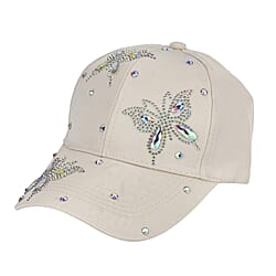 Rhinestones Cap with Butterfly Design - White