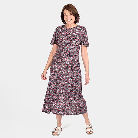 Closeout Deal - Floral Printed Maxi Dress (Size 14) - Red & Black