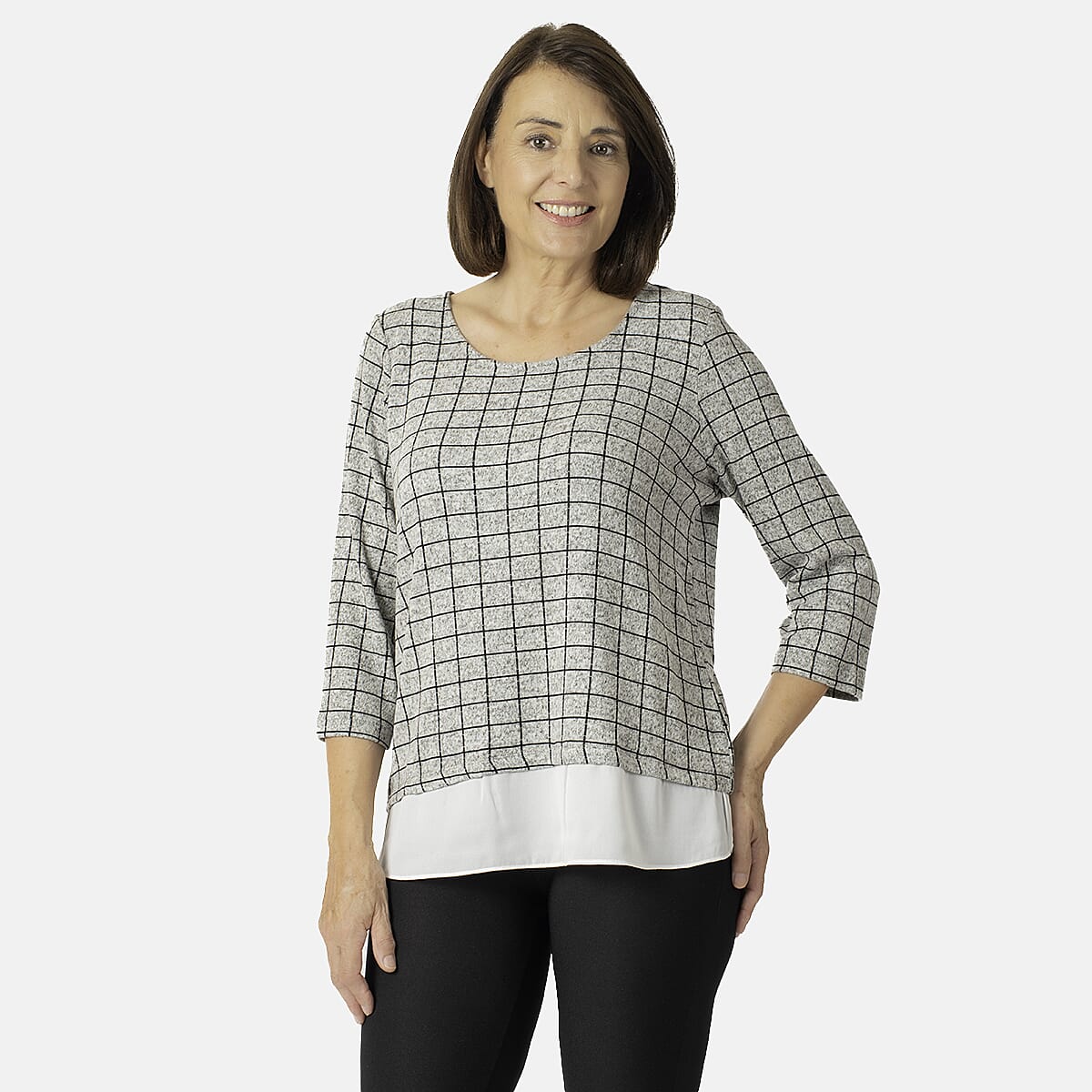 Check Pattern Hem Top (Size XS) - Grey & White