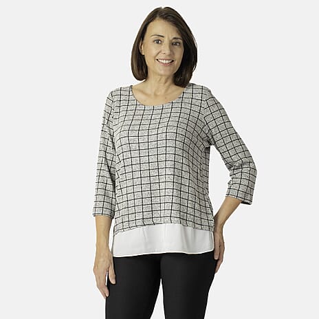 Check Pattern Hem Top (Size XS) - Grey & White