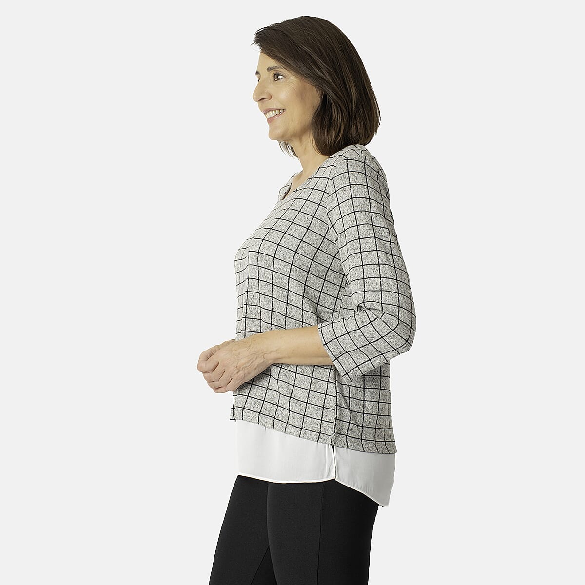 Check Pattern Hem Top (Size XS) - Grey & White