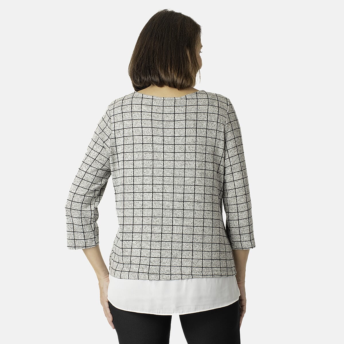 Check Pattern Hem Top (Size XS) - Grey & White