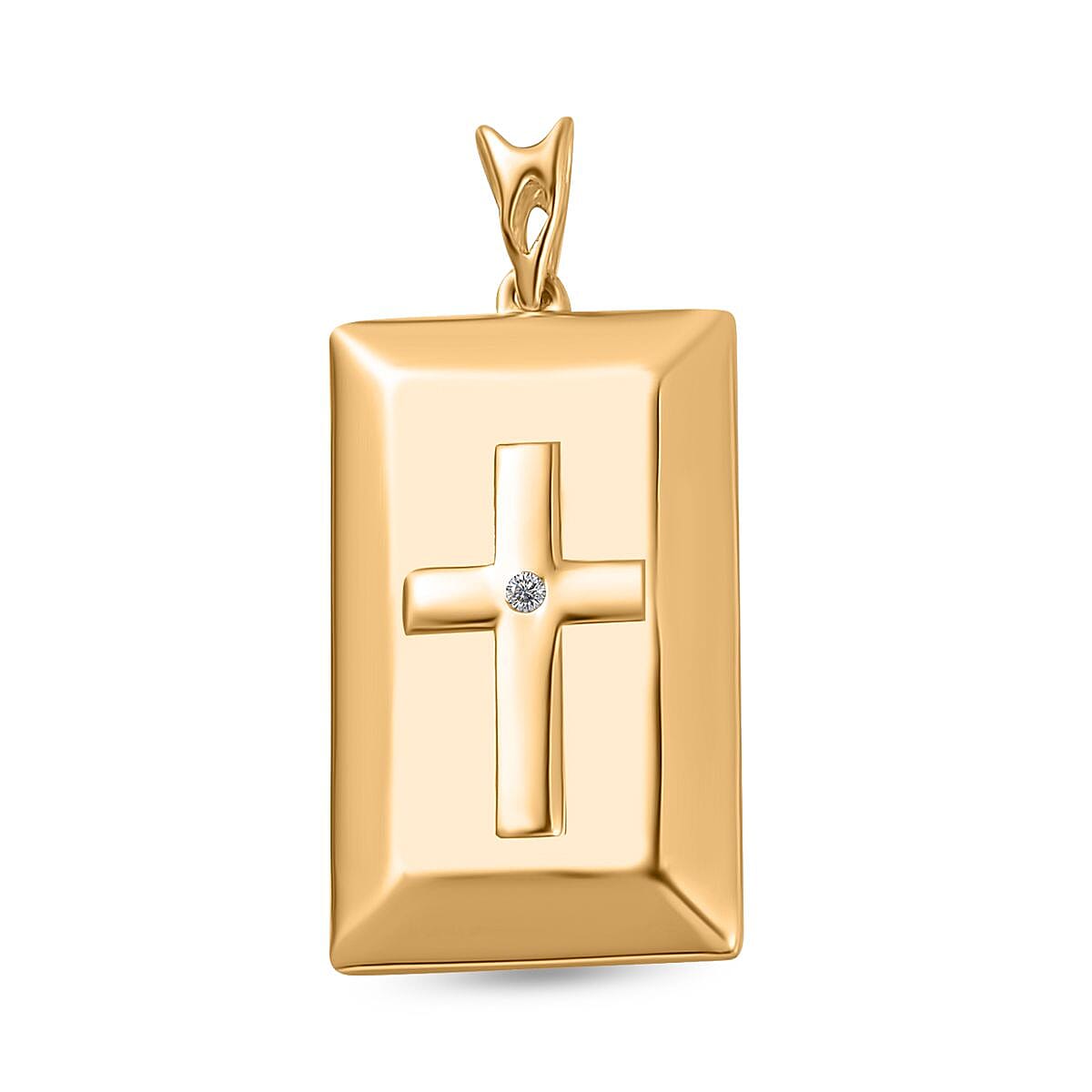 Yellow Gold Overlay Sterling Silver Diamond Cross Embossed Bar Pendant