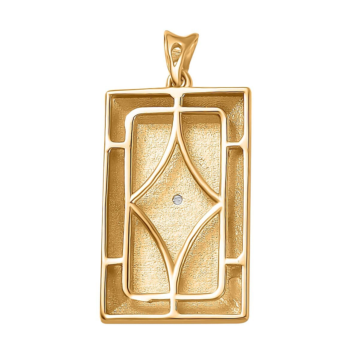 Yellow Gold Overlay Sterling Silver Diamond Cross Embossed Bar Pendant