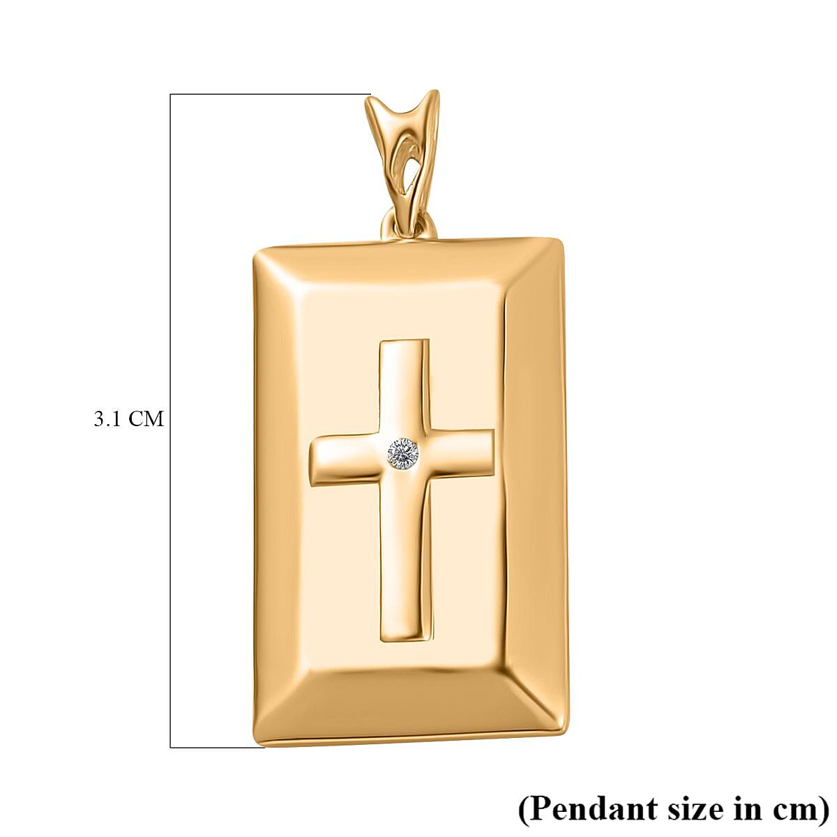 Yellow Gold Overlay Sterling Silver Diamond Cross Embossed Bar Pendant