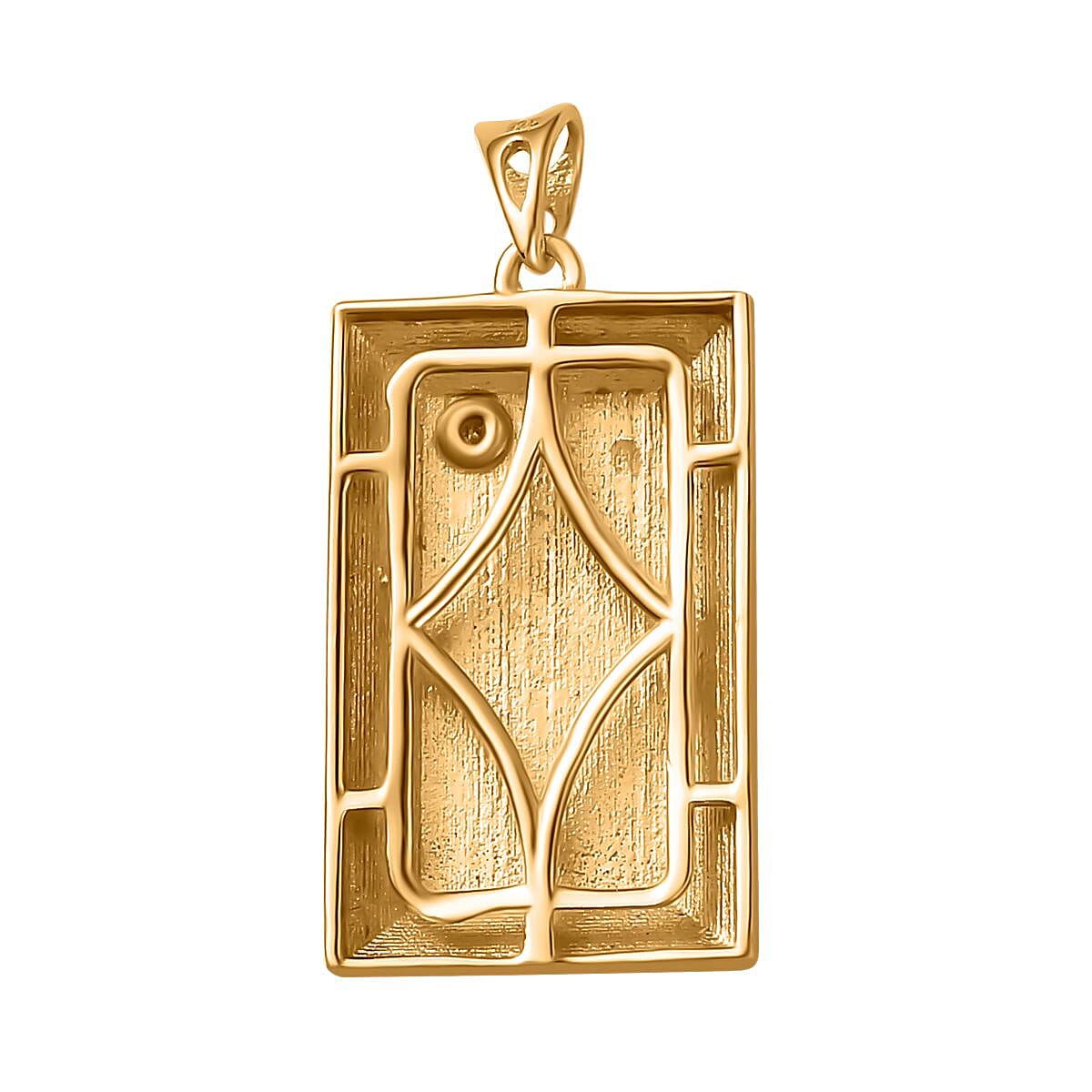 Yellow Gold Overlay Sterling Silver Diamond Dragon Embossed Bar Pendant