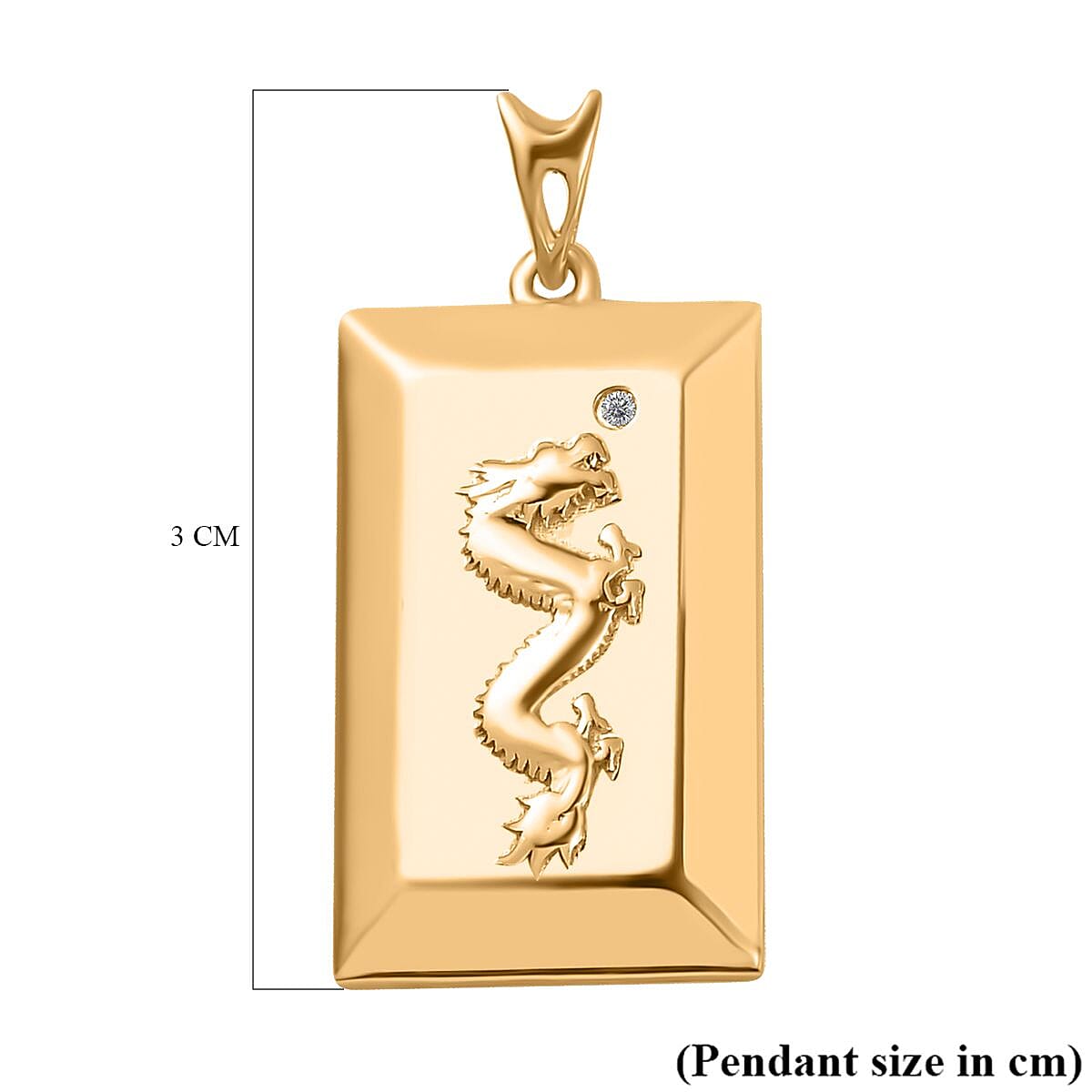 Yellow Gold Overlay Sterling Silver Diamond Dragon Embossed Bar Pendant
