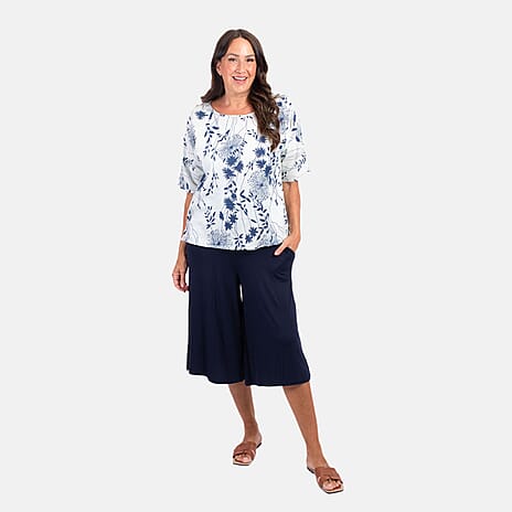 Sugar Crisp 100% Cotton Floral Print Top (Size L) - White