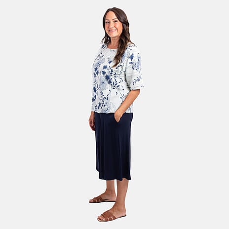 Sugar Crisp 100% Cotton Floral Print Top (Size L) - White